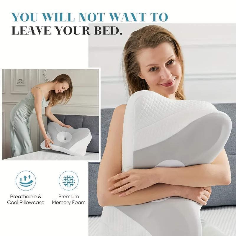 Orthopedic Adaptive Slow-Bounce Memory Foam Pillow - Dual Butterfly & Horn Contour Design for Neck Curve Support & Restful Sleep