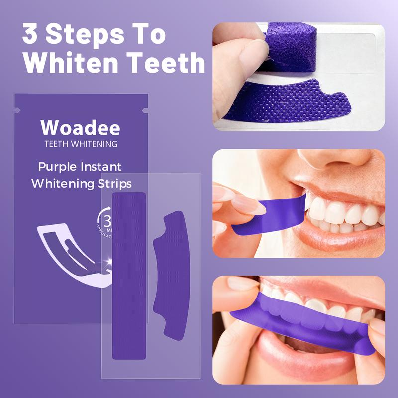 Woadee Teeth Whitening Strips Purple Colour Corrector for Brighter Teeth SP-6H Hydroxyapatite Toothpaste Free 14 Pairs