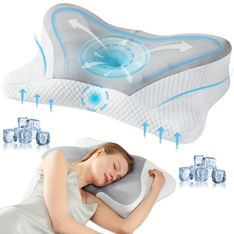 Orthopedic Adaptive Slow-Bounce Memory Foam Pillow - Dual Butterfly & Horn Contour Design for Neck Curve Support & Restful Sleep