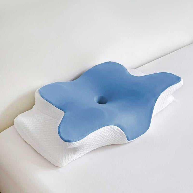 Orthopedic Adaptive Slow-Bounce Memory Foam Pillow - Dual Butterfly & Horn Contour Design for Neck Curve Support & Restful Sleep